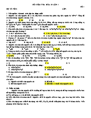 Đề kiểm tra lần I môn Hóa học Lớp 10 - Đề 1